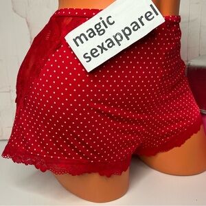 VS XS M L XL XLL MODAL SUPER SOFT LACE TRIM SLEEP SHORTS PJ PAJAMA POLKA DOT RED